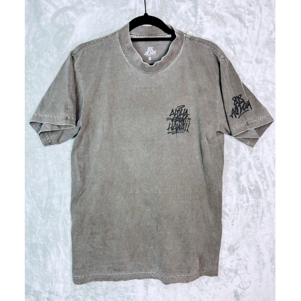 808 All Day T-Shirt Mens Small‎ Grey Maui EUC Aloha From Hawaii Mineral Wash Tee